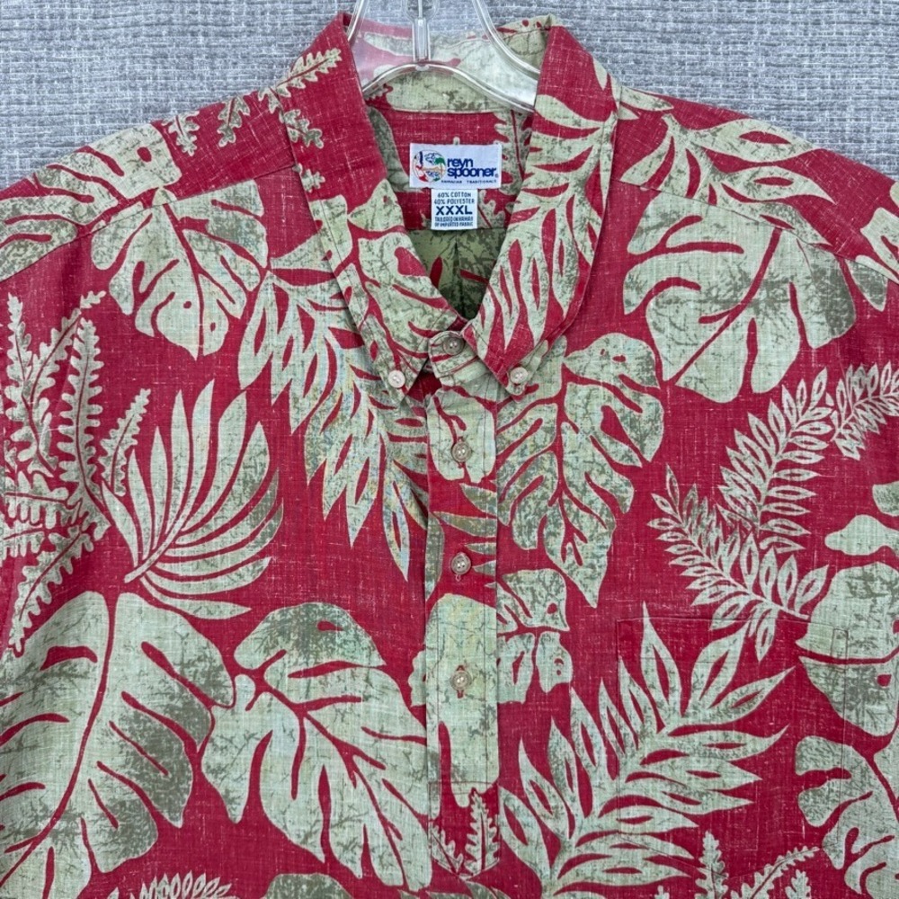 Vtg Y2K Reyn Spooner Sz 3XL Red Green Fronds Popover Hawaiian Tropical Cotton